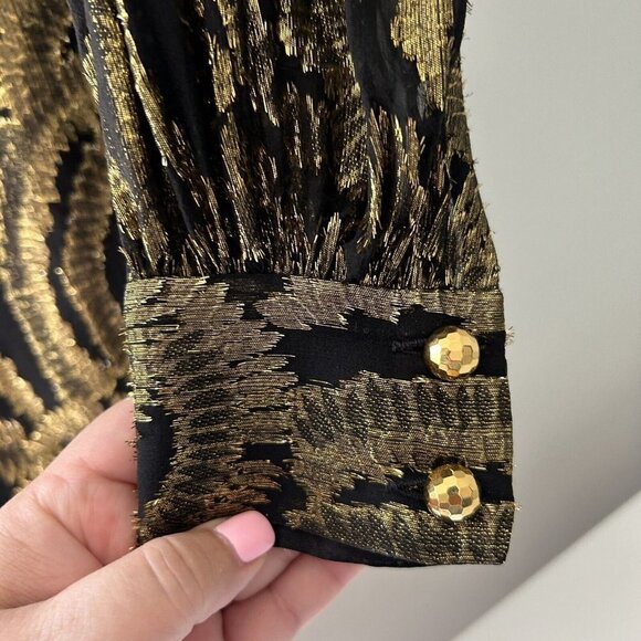 Milly Women's Silk Gold Black Cocktail Evening Mini Dress Size 2 - Picture 11 of 12